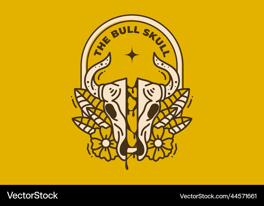 Vintage art of a bull skull and flowers round Vintage art of a bull skull and flowers round vector image