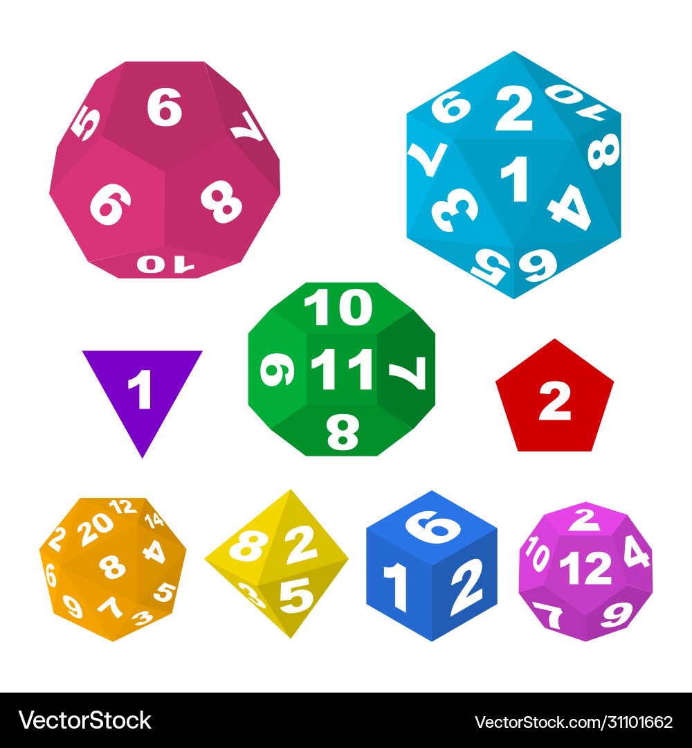 Color polyhedron dice with numbers Color polyhedron dice with numbers vector image