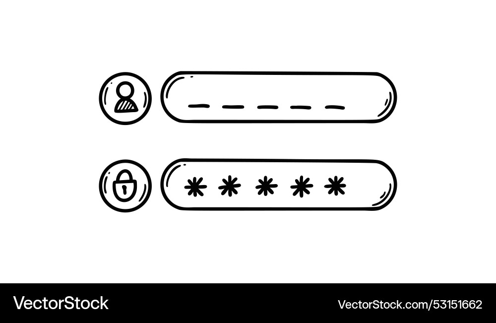 Doodle password register form user name vector image