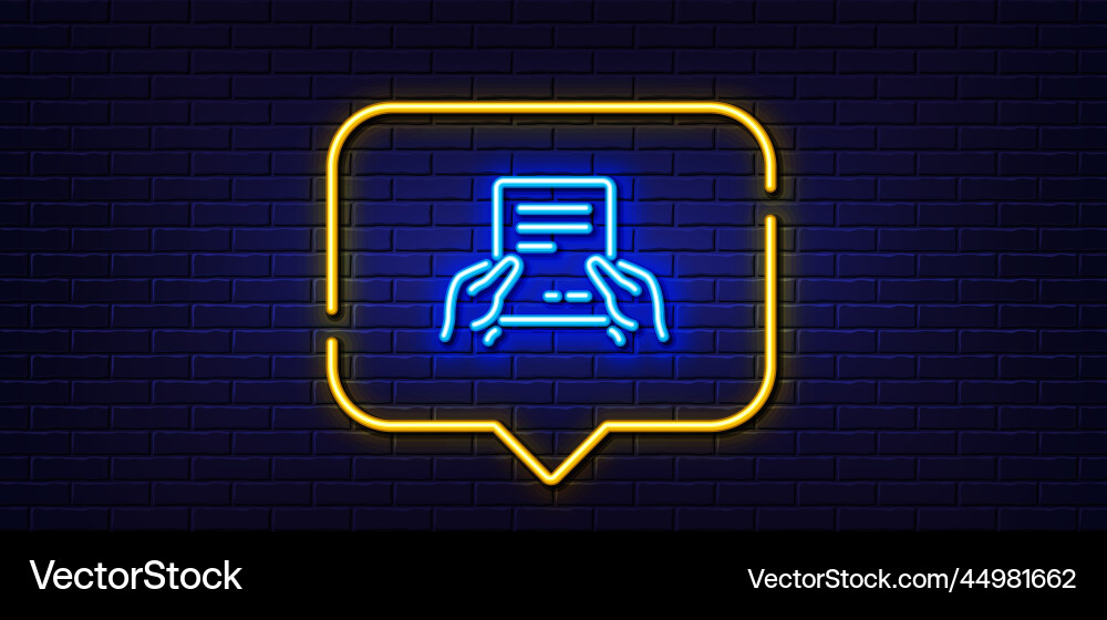 Hold document line icon text file sign neon Hold document line icon text file sign neon vector image