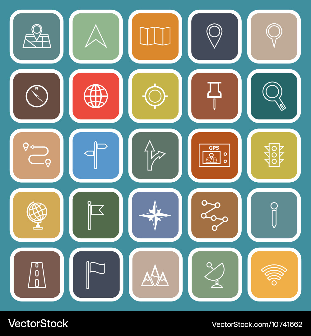 Navigation line flat icons on green background Vector Image