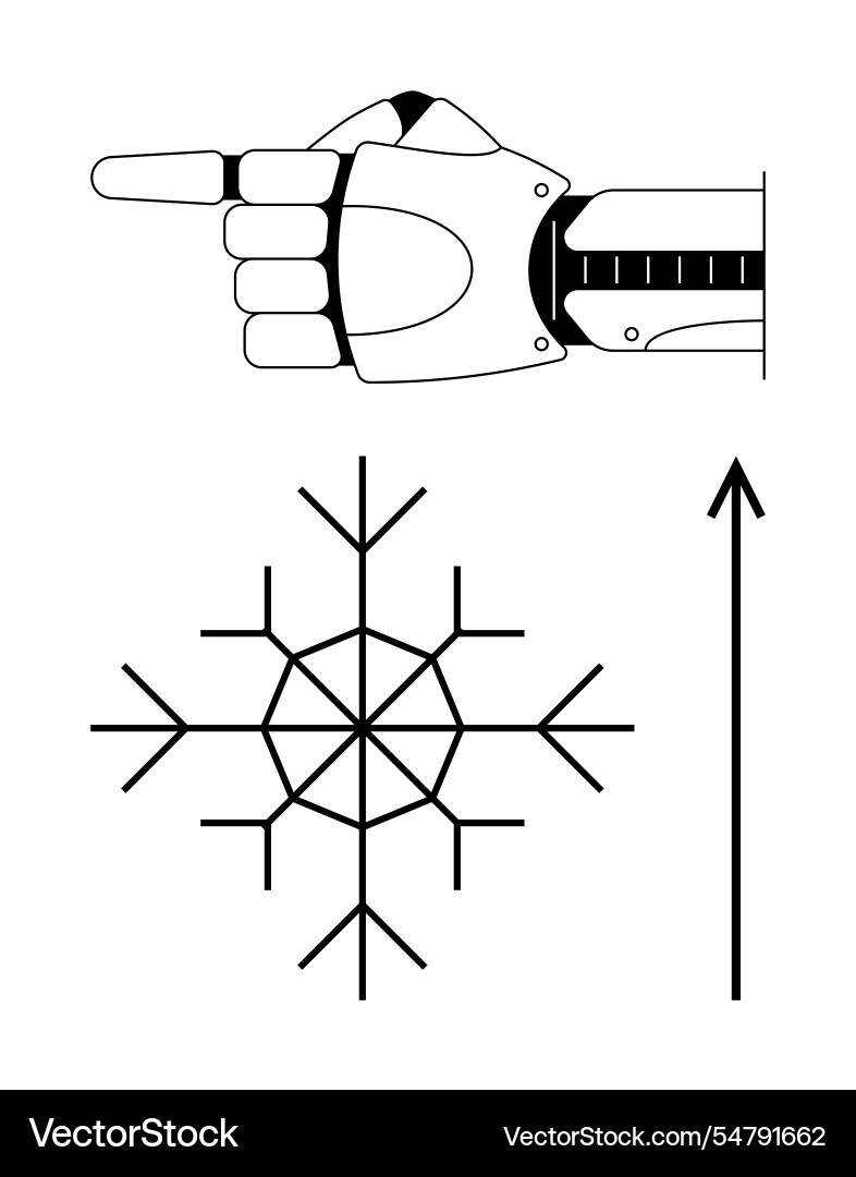 Robotic arm pointing with snowflake and arrow Robotic arm pointing with snowflake and arrow vector image