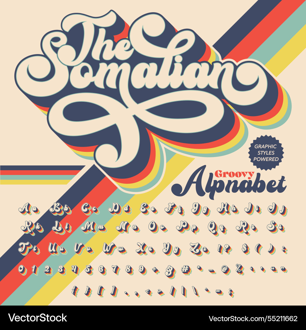 Script retro groovy vintage display bold font Script retro groovy vintage display bold font vector image