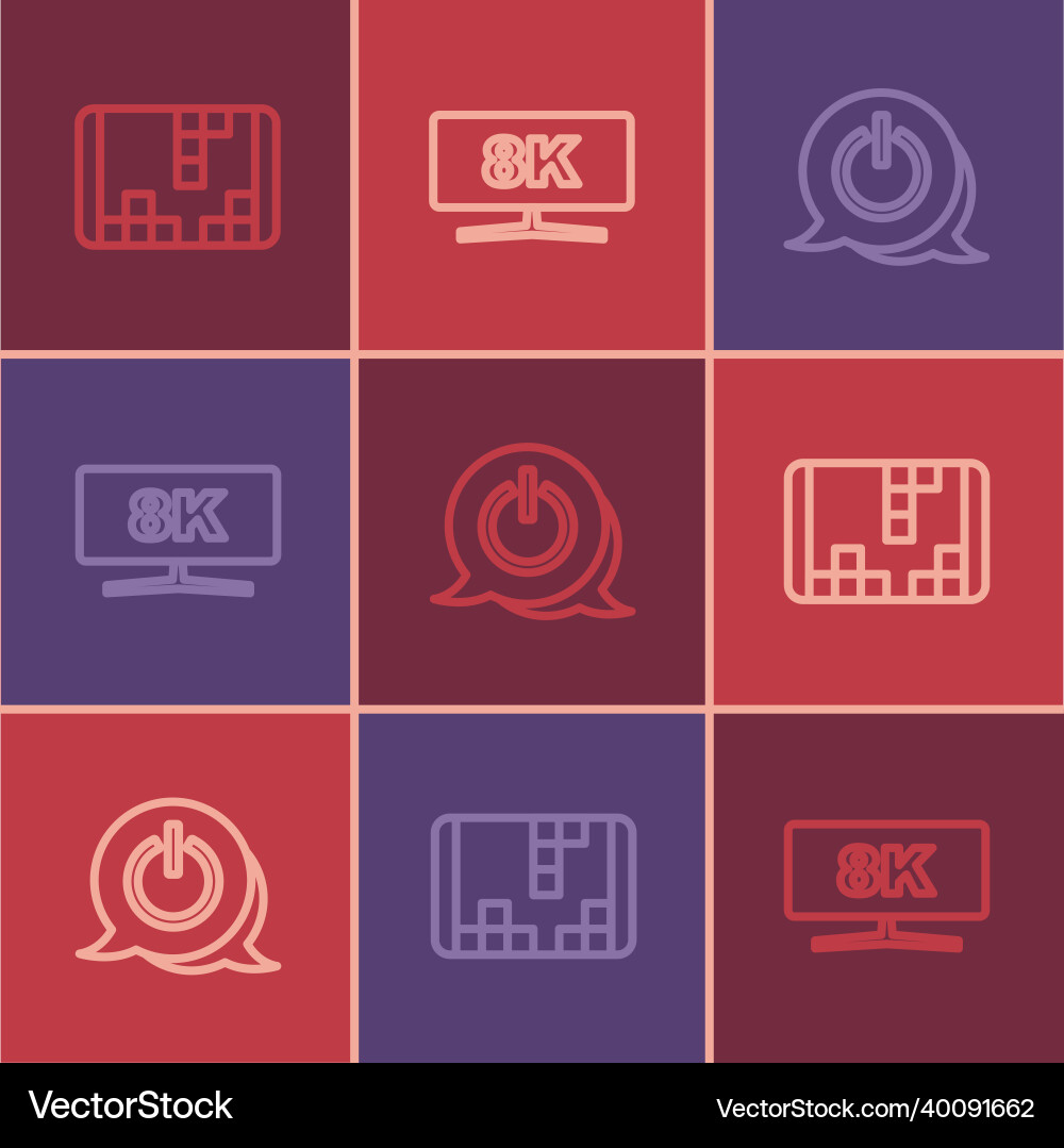 Set line portable video game console power button vector image
