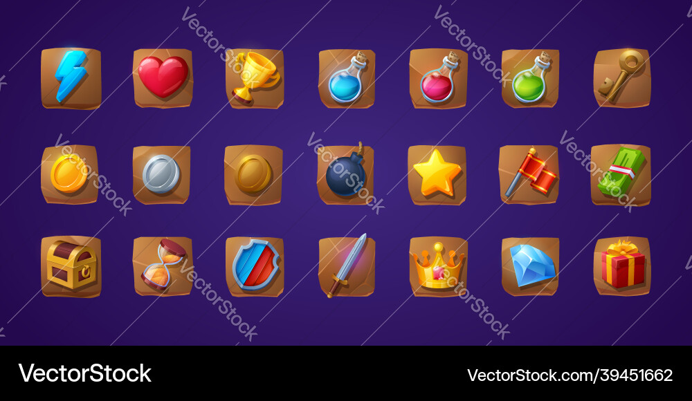 Set of game icons or buttons cartoon ui elements Set of game icons or buttons cartoon ui elements vector image