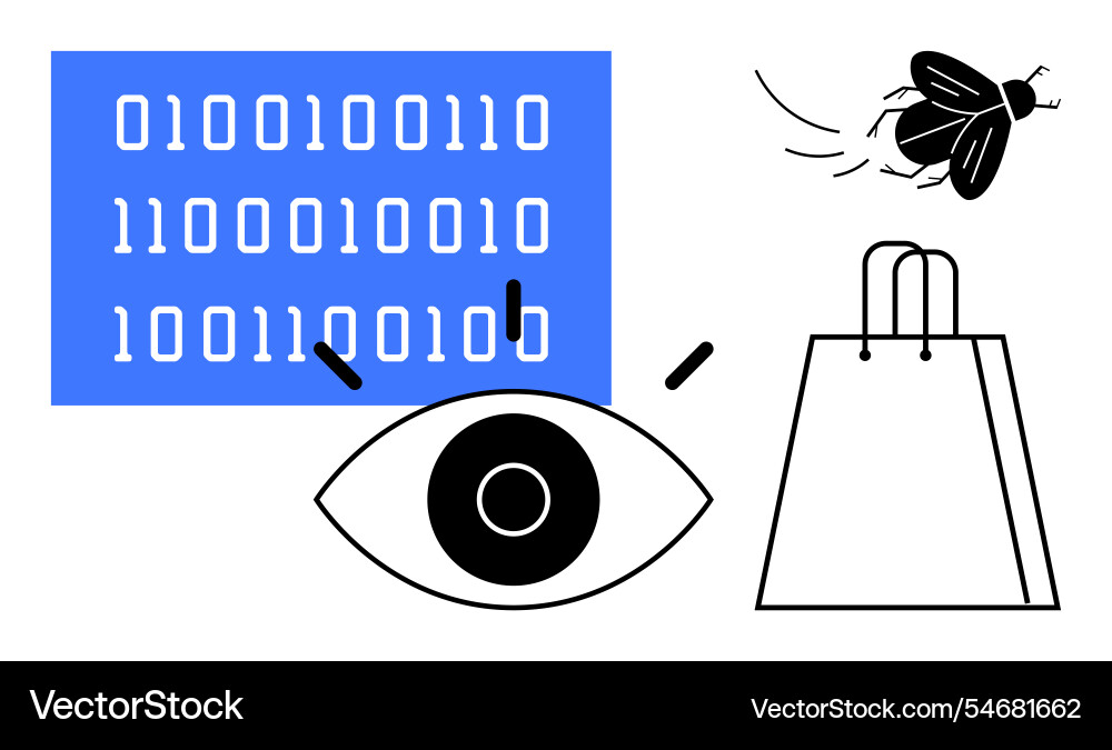 Surveillance eye watching binary code Surveillance eye watching binary code vector image