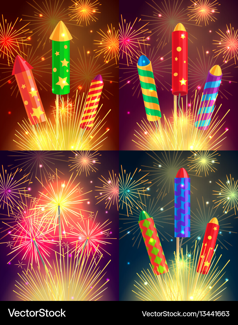 Colourful exploding rockets on bright background Colourful exploding rockets on bright background vector image