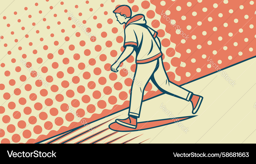 Dynamic runner on halftone pattern art design Vector Image