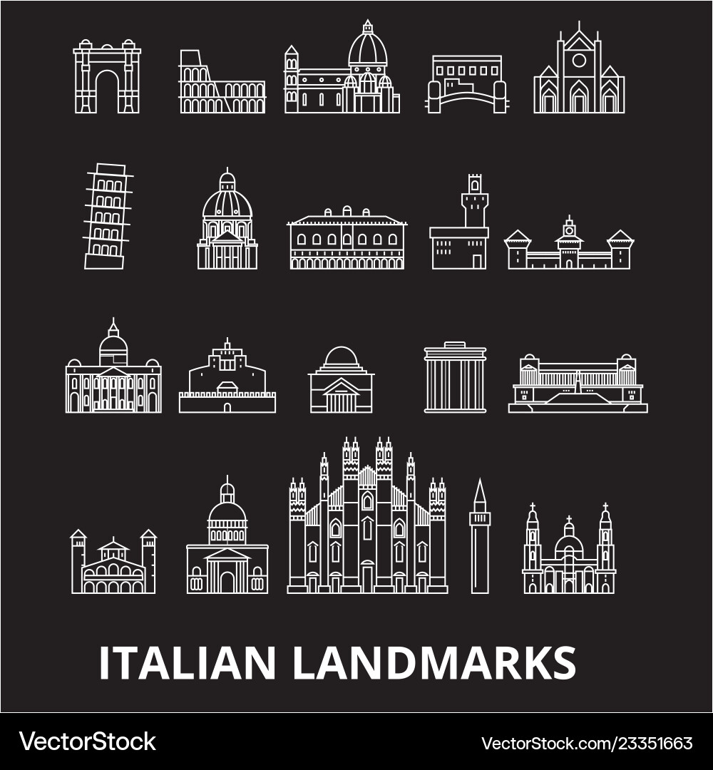 Italienische Sehenswürdigkeiten Line Icons Vektorbild