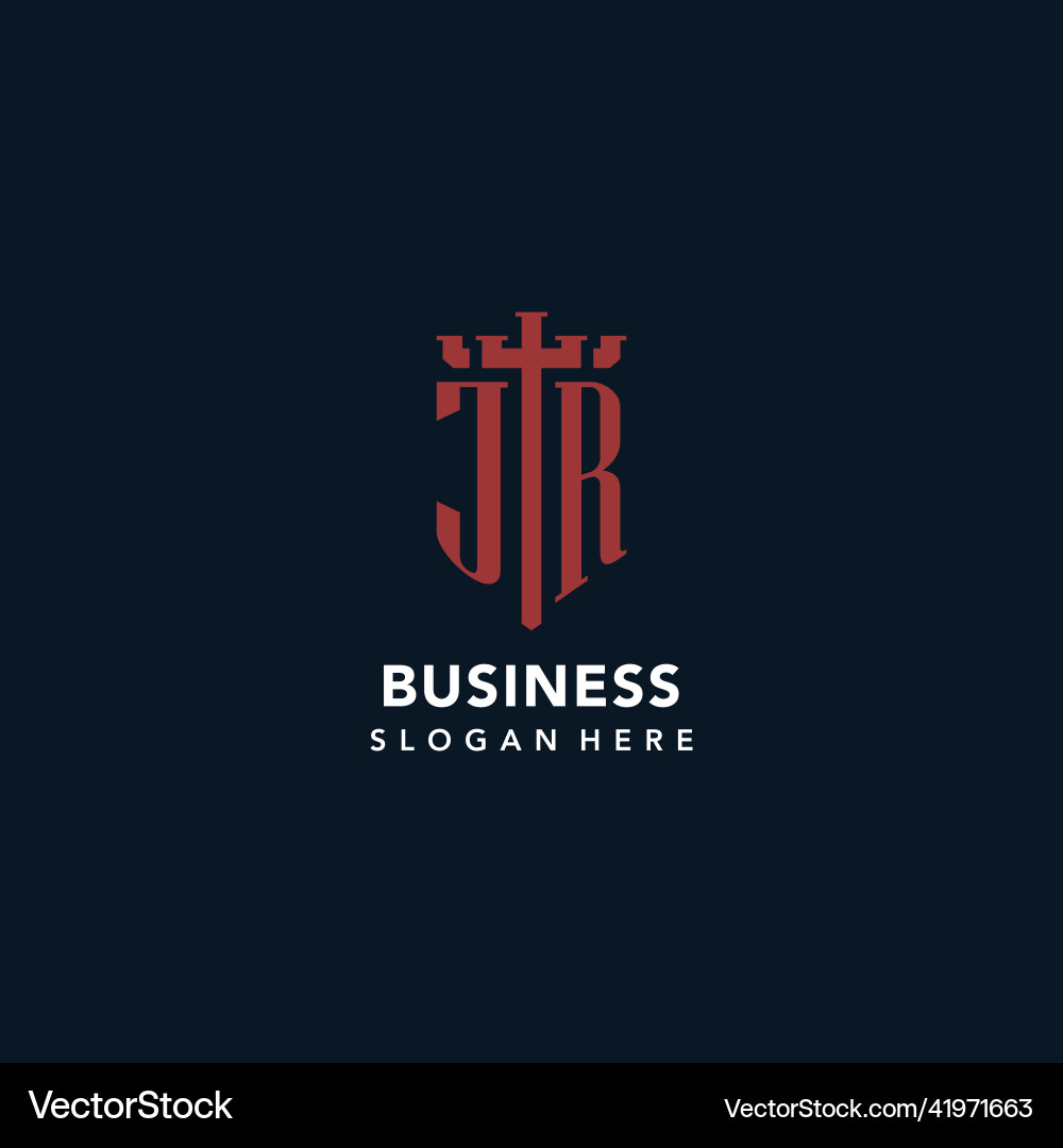 Jr initial monogram logos with sword and shield Vector Image