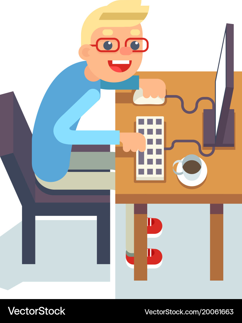 Pc monitor programmer table chair guy isolated Vector Image