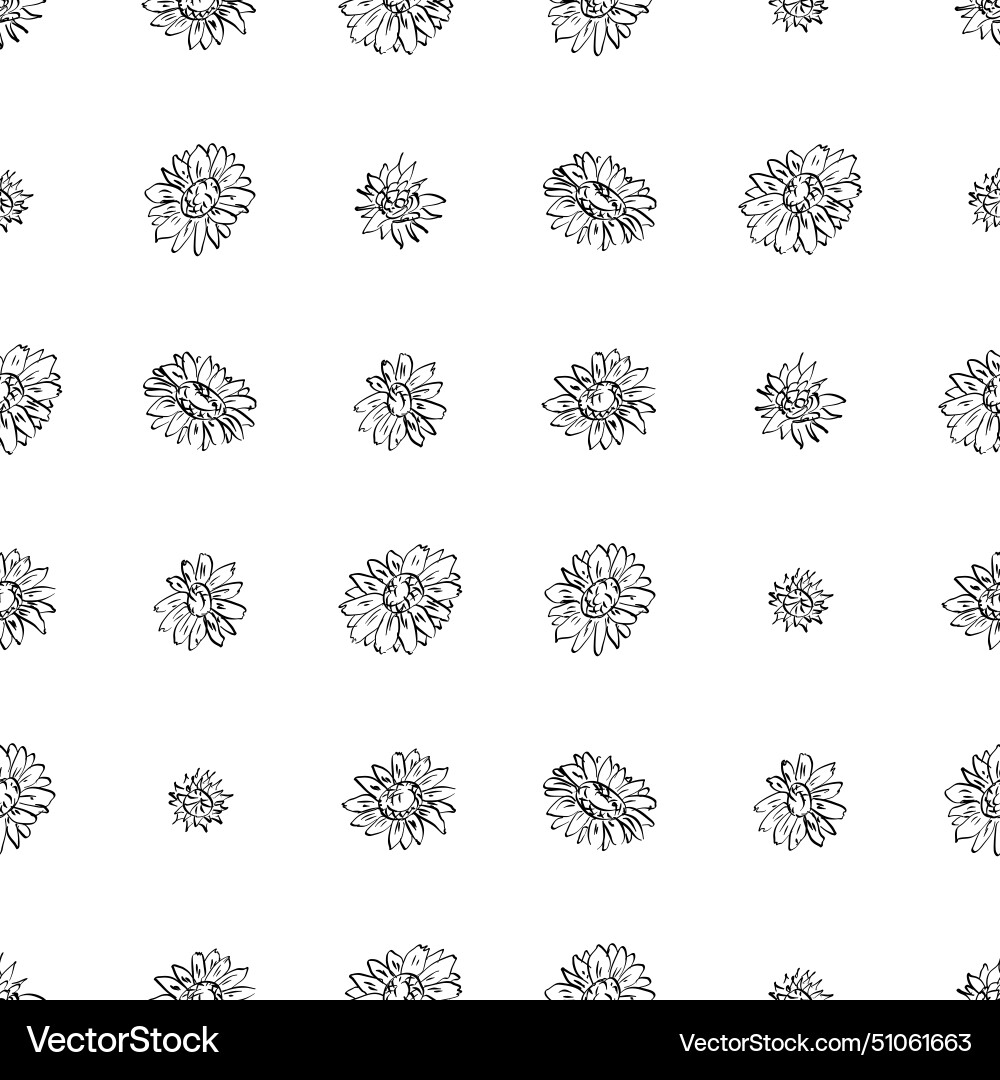 Seamless pattern with flowers black and white Vector Image