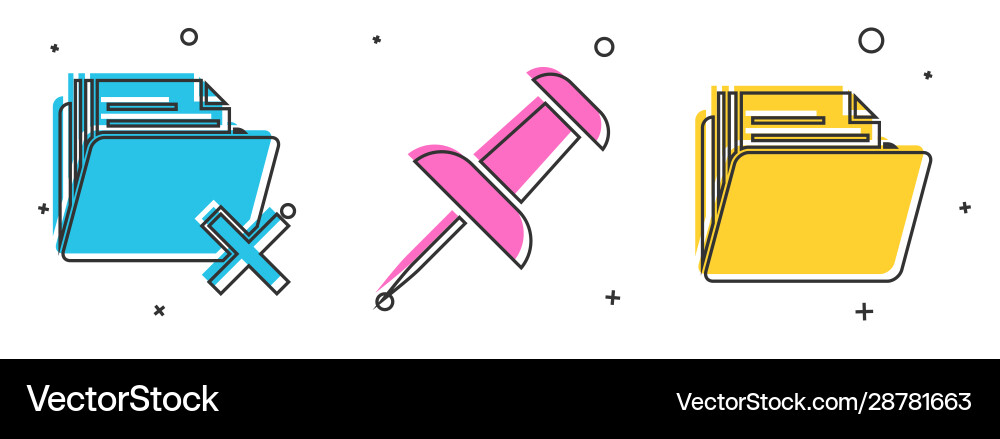 Set delete folder push pin and document Set delete folder push pin and document Vector Image