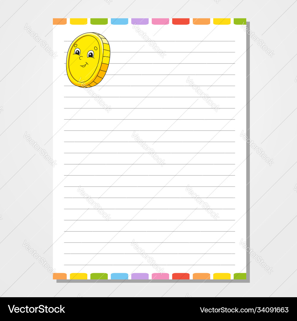 Sheet template for notebook notepad diary lined Sheet template for notebook notepad diary lined Vector Image