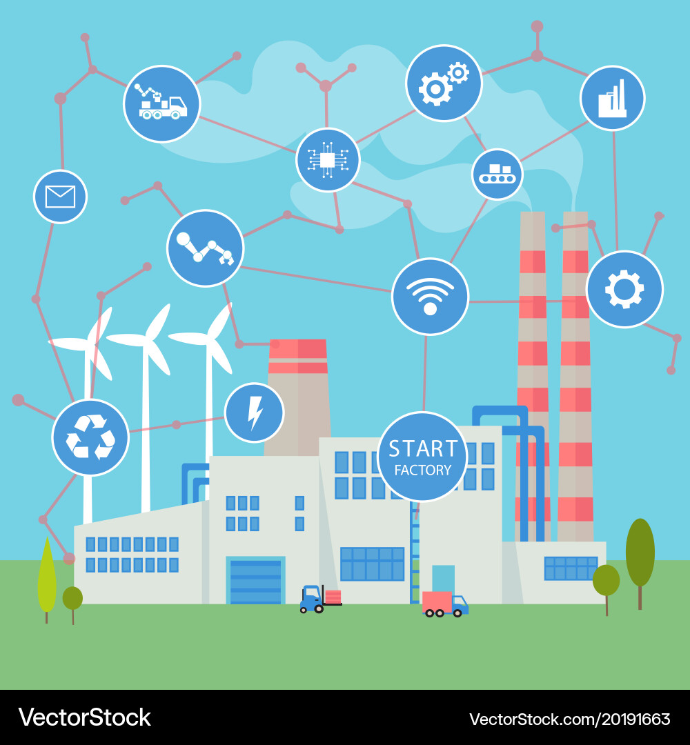 Smart factory concept neural network and logistic Vector Image