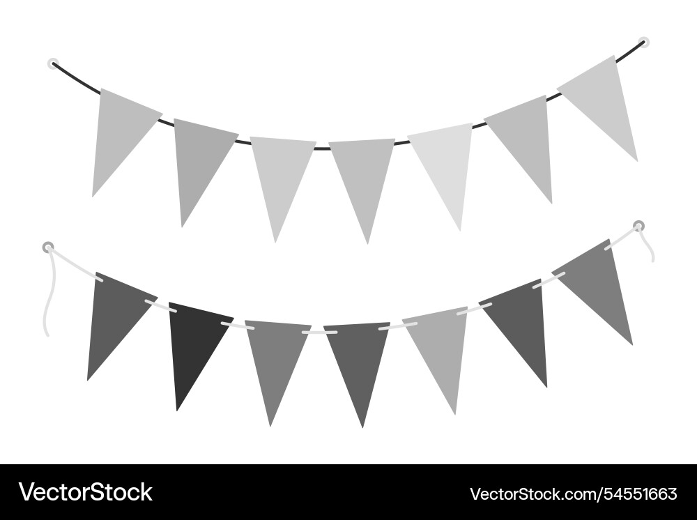 Triangular pennant garlands on string in grayscale Triangular pennant garlands on string in grayscale vector image