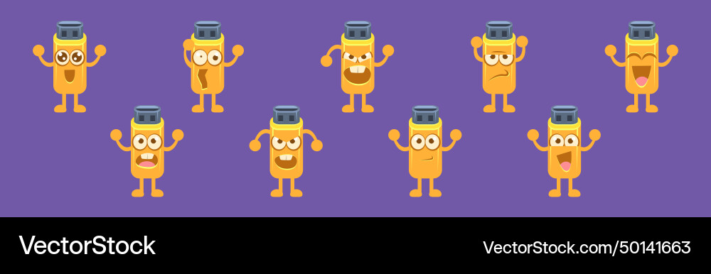 Usb stick character with different emotion Usb stick character with different emotion vector image