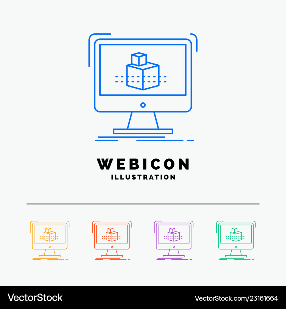 3d cube dimensional modelling sketch 5 color line Vector Image