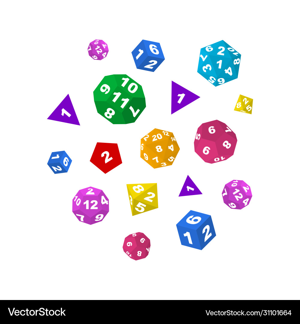 Color polyhedron dice with numbers round design vector image