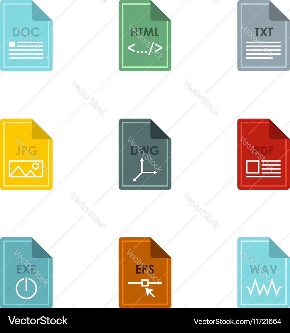 Document types icons set flat style Vector Image