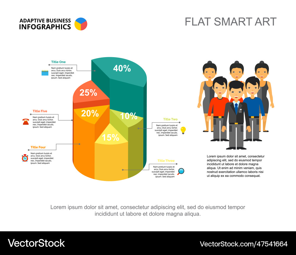 Five sectors 3d pie chart slide template Five sectors 3d pie chart slide template vector image