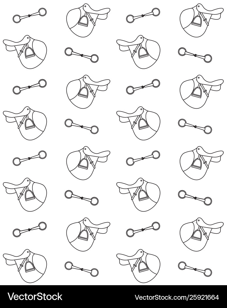 Seamless pattern line horse saddle and bit Vector Image