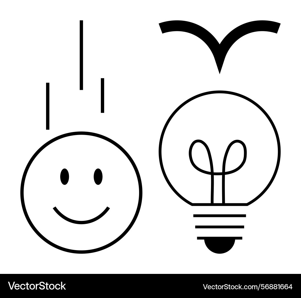 Smiling face and light bulb with minimal lines Smiling face and light bulb with minimal lines vector image