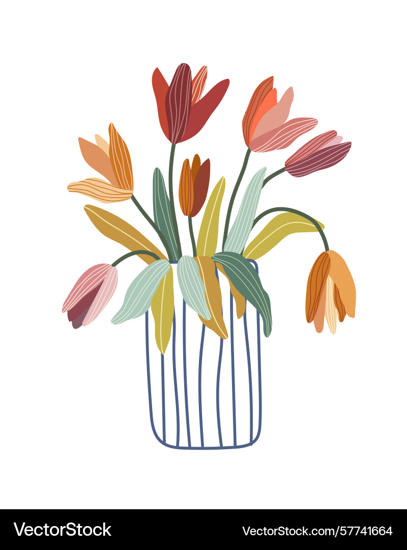 Tulips in vase with lines Tulips in vase with lines Vector Image