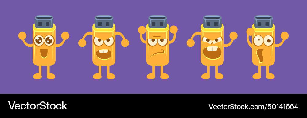 Usb stick character with different emotion Usb stick character with different emotion Vector Image