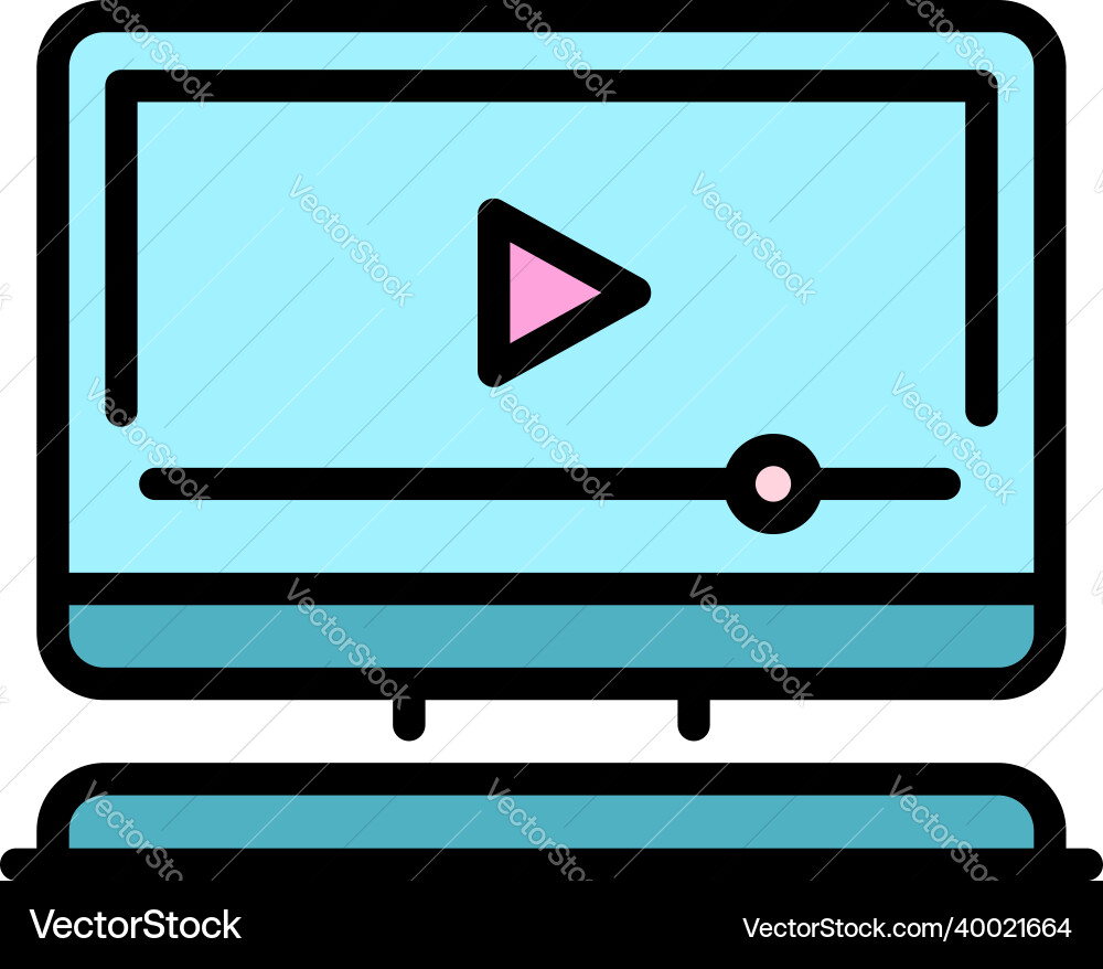 Video player on computer icon color outline Video player on computer icon color outline vector image