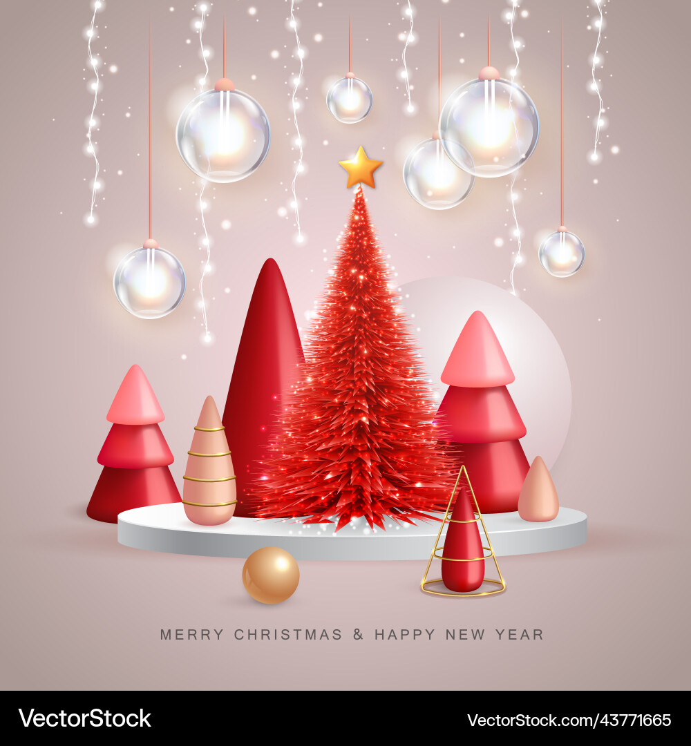 Background with 3d plastic christmas trees vector image