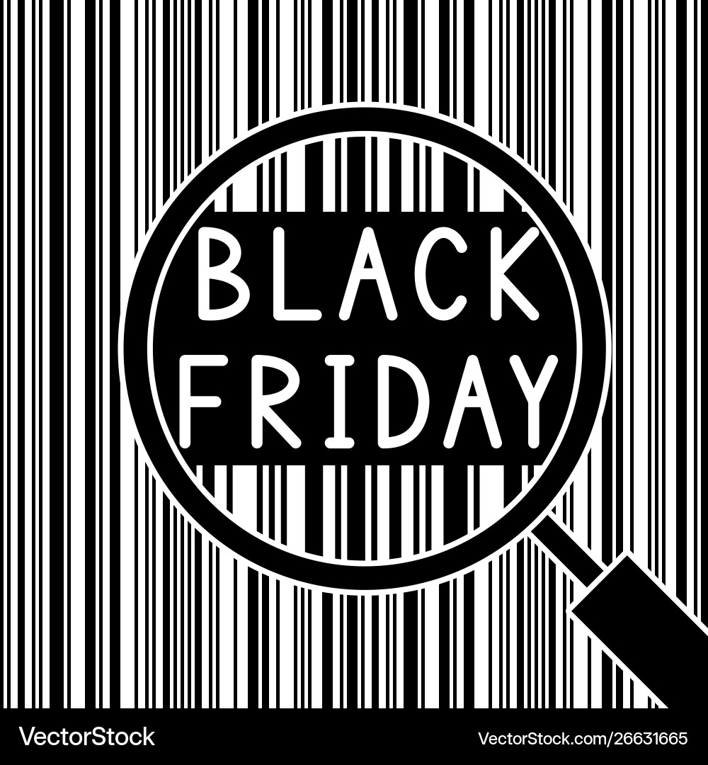 Bar code and black friday through magnifying Bar code and black friday through magnifying vector image