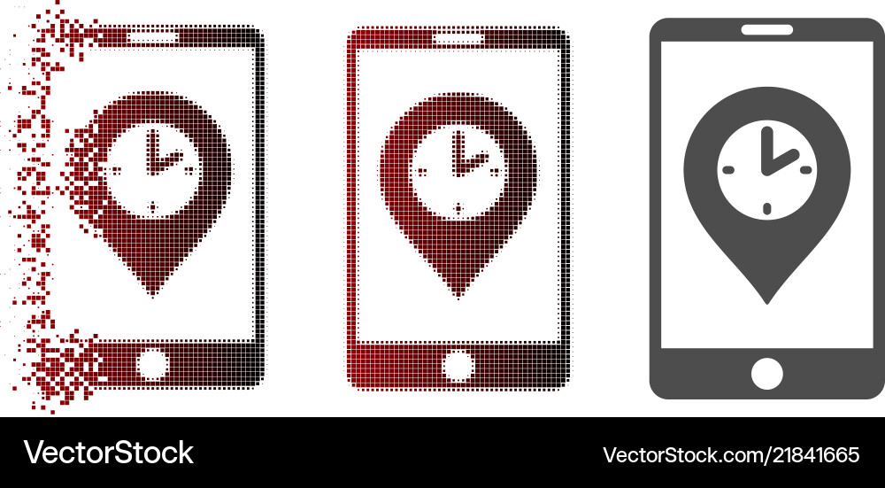 Broken pixel halftone mobile time pointer icon Broken pixel halftone mobile time pointer icon vector image