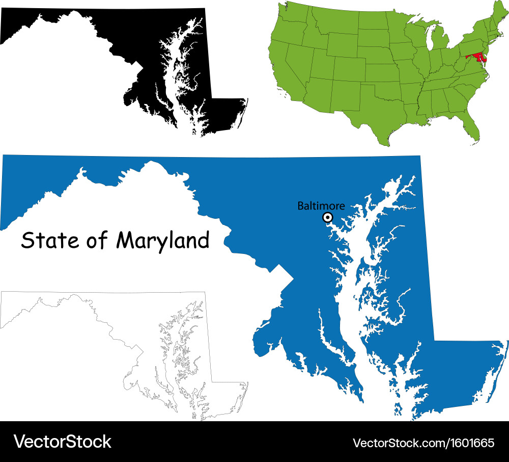 Maryland map Royalty Free Vector Image - VectorStock