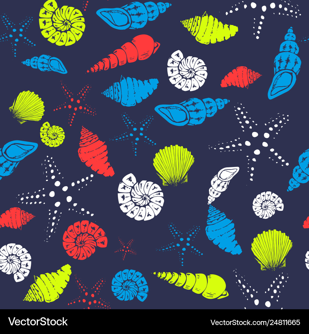 Seamless nautical pattern with shells Seamless nautical pattern with shells Vector Image