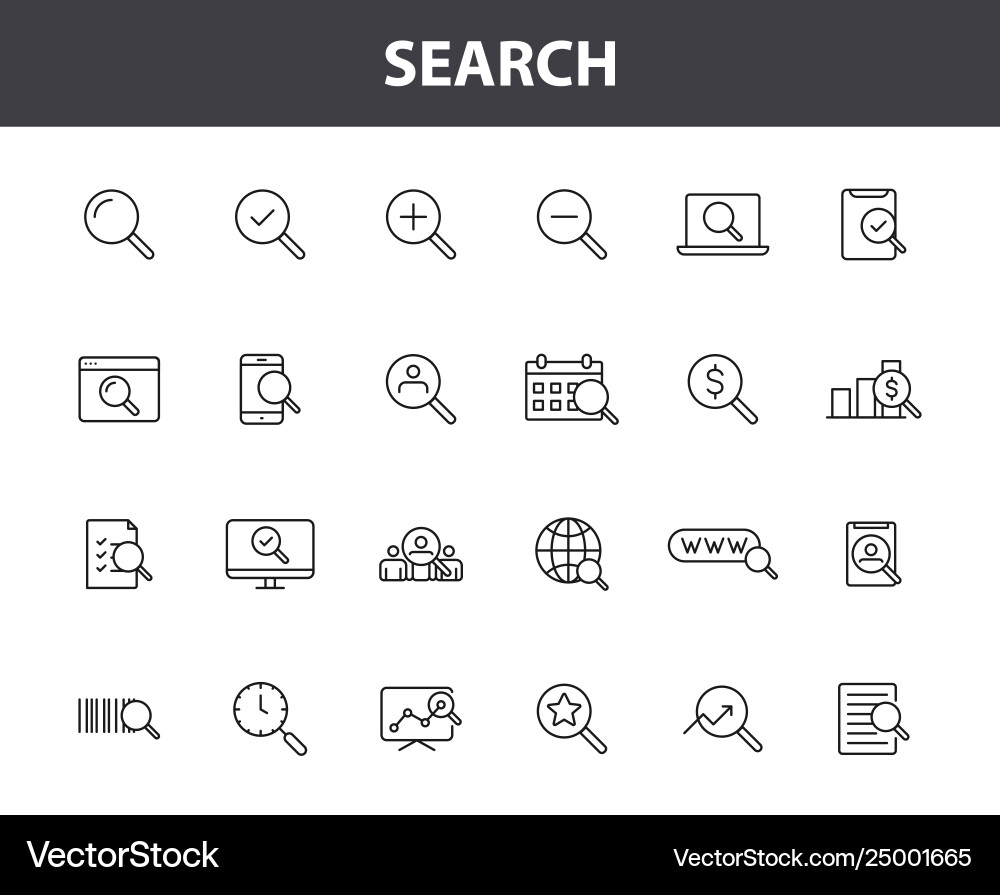 Set 24 search web icons in line style seo Set 24 search web icons in line style seo vector image