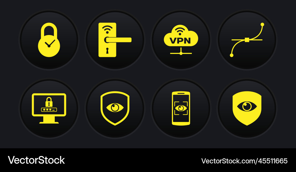 Set monitor with password bezier curve shield Set monitor with password bezier curve shield vector image