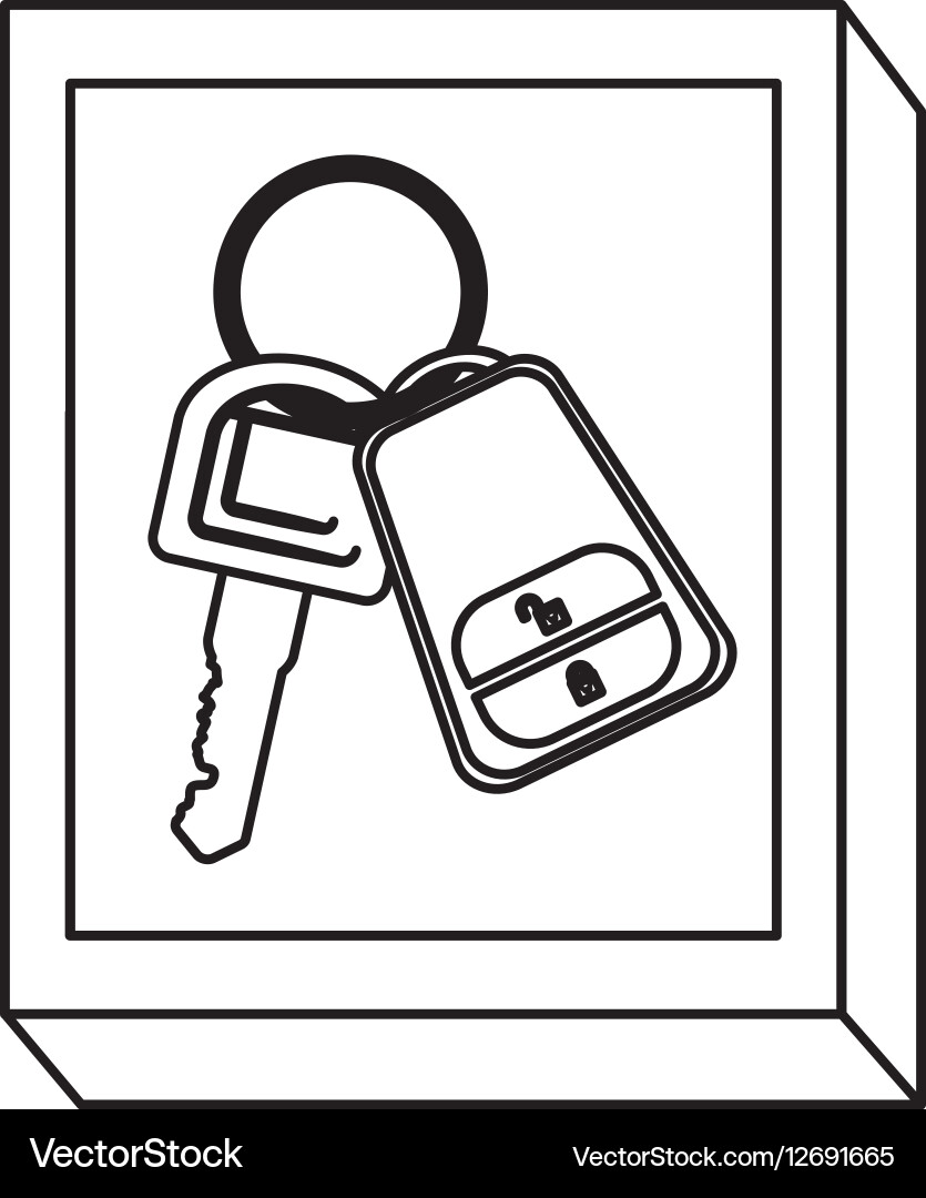 Silhouette rectangle button with keys and keychain vector image
