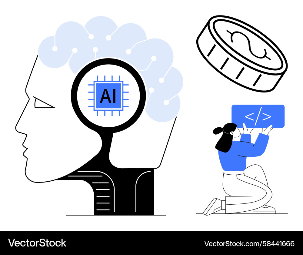 AI Innovation: Female Coder & Digital Growth Vector Image