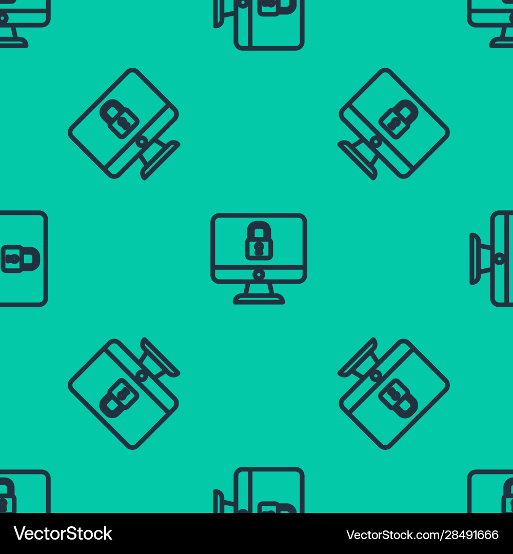 Blue line lock on computer monitor screen icon Blue line lock on computer monitor screen icon vector image