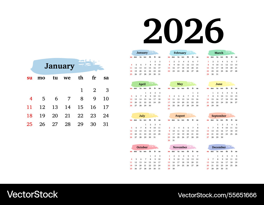 Calendar for 2026 isolated on a white background Vector Image