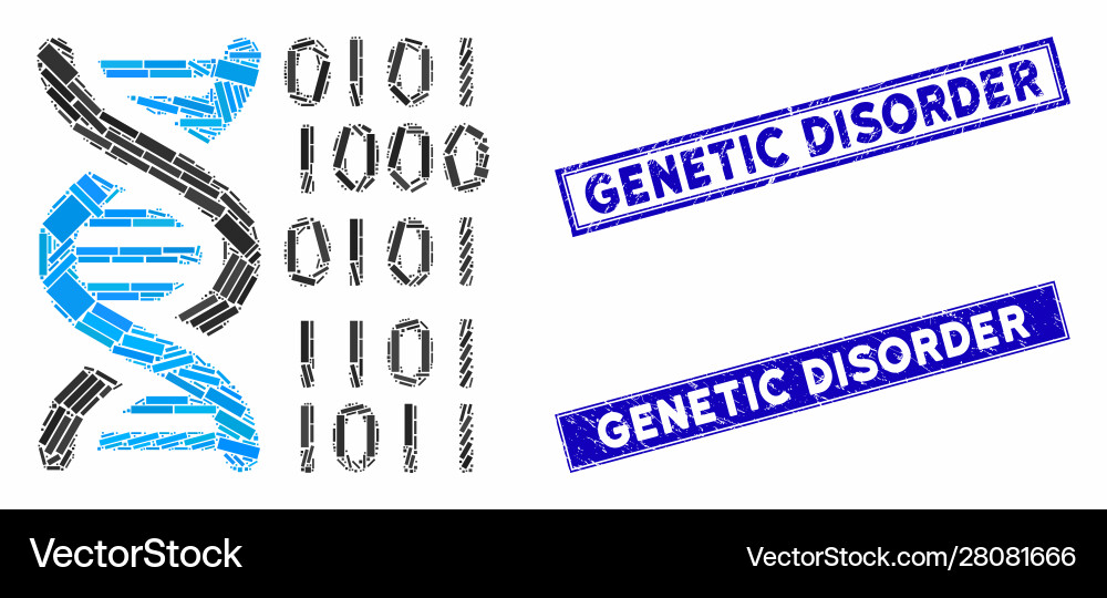 Dna binary code mosaic and scratched rectangle Dna binary code mosaic and scratched rectangle vector image