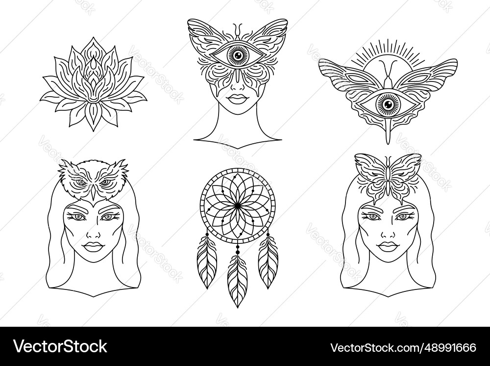 Esoteric collection in line art style Vector Image