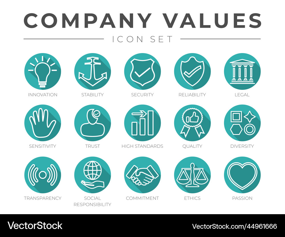 Flat outline company core values icon set Vector Image
