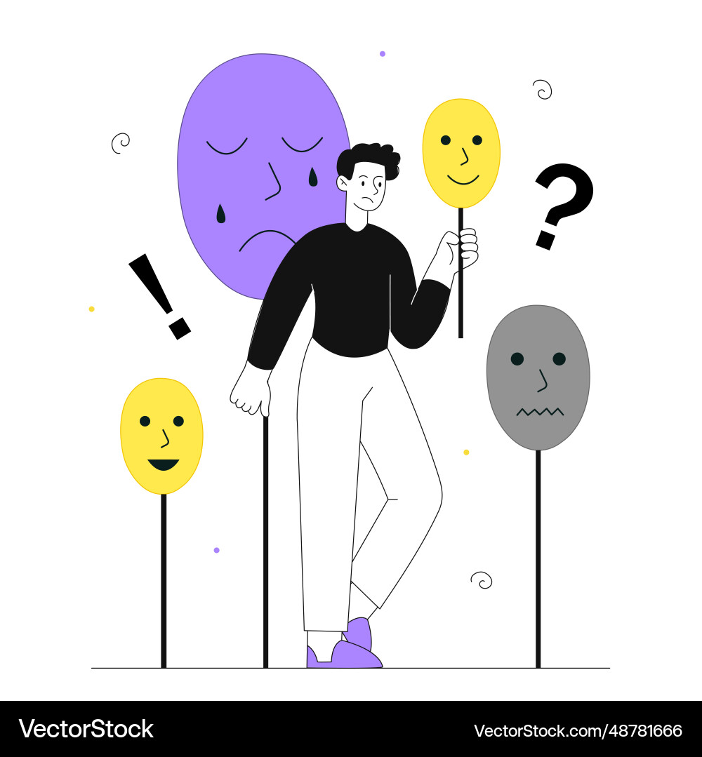 Man with hidden emotions line concept Man with hidden emotions line concept vector image