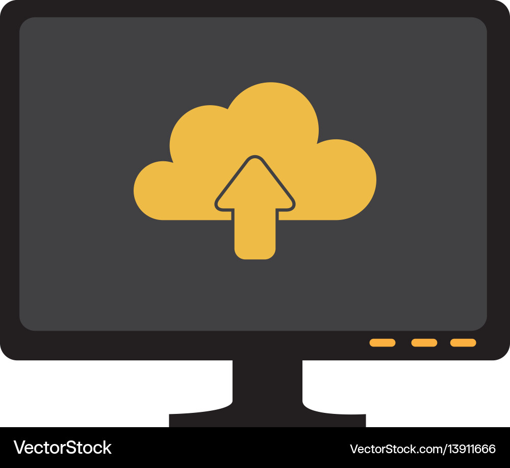 Monochrome screen with cloud upload service Monochrome screen with cloud upload service vector image