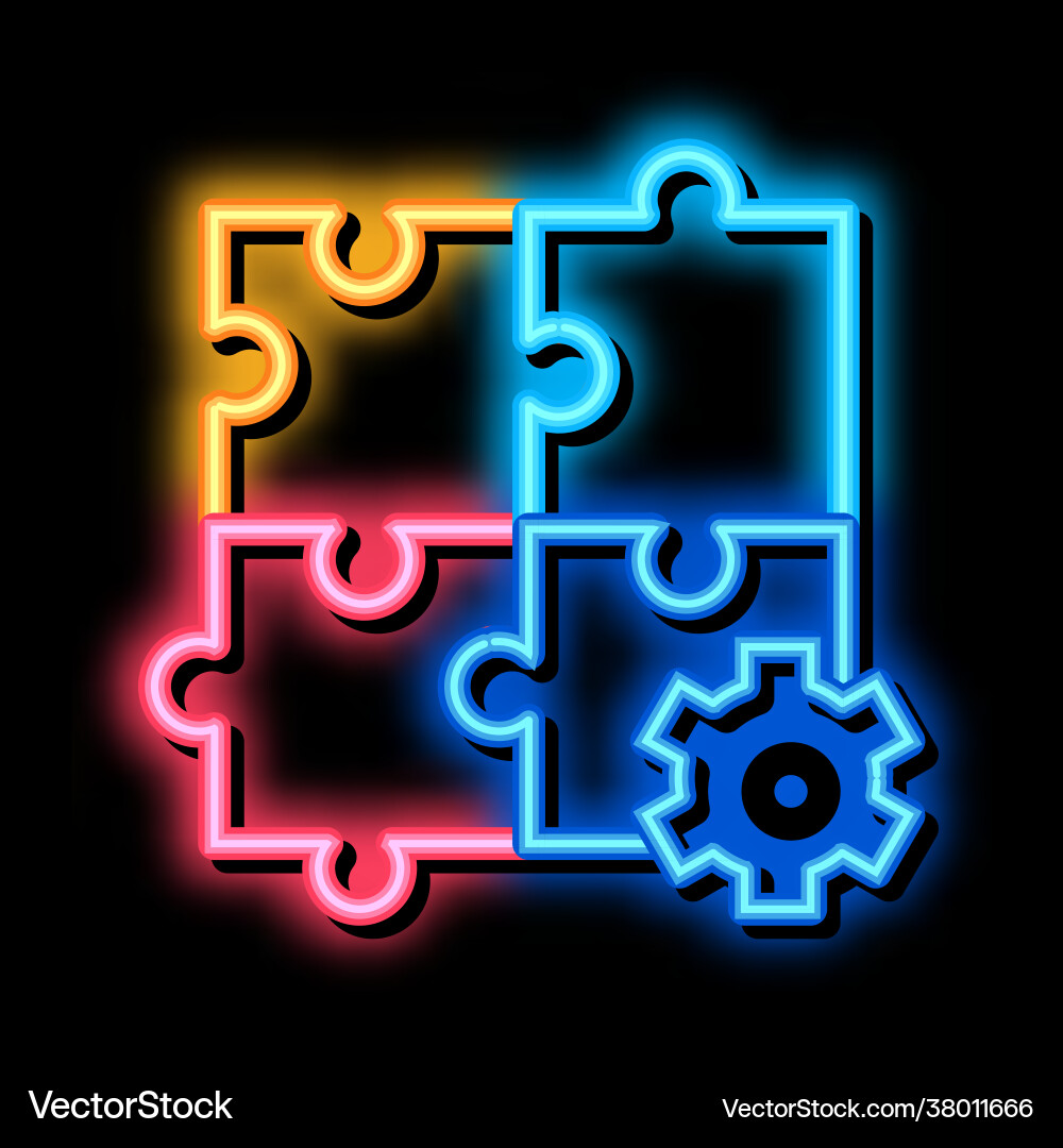 Puzzle game and gear agile element neon glow icon vector image