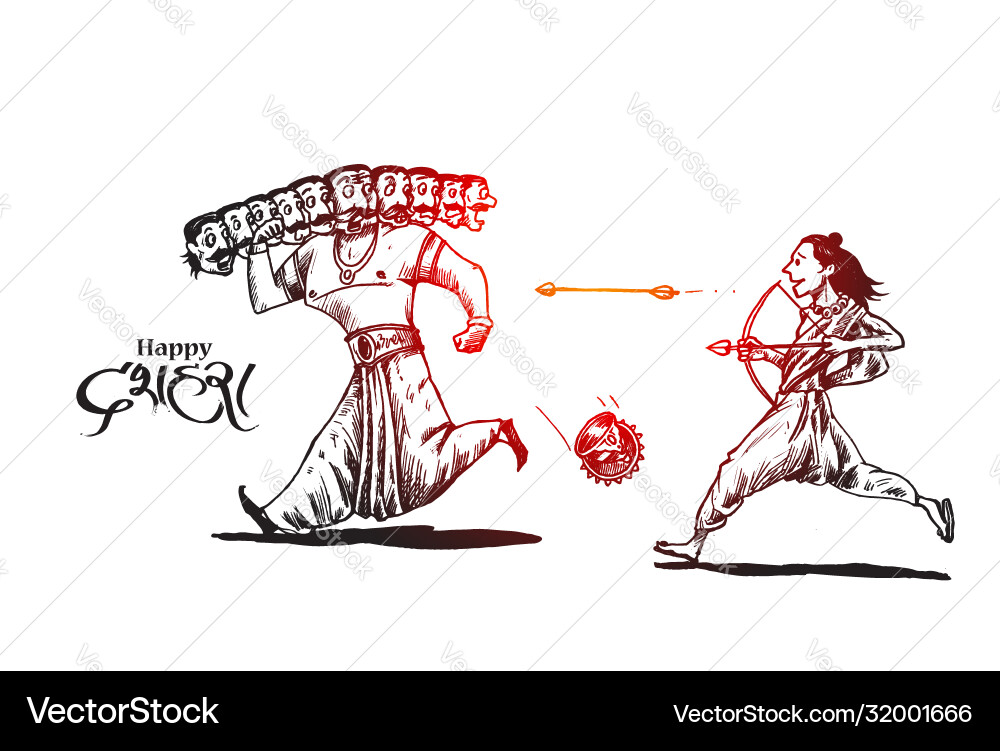 Rama Defeating Ravana - Dussehra Vector Image