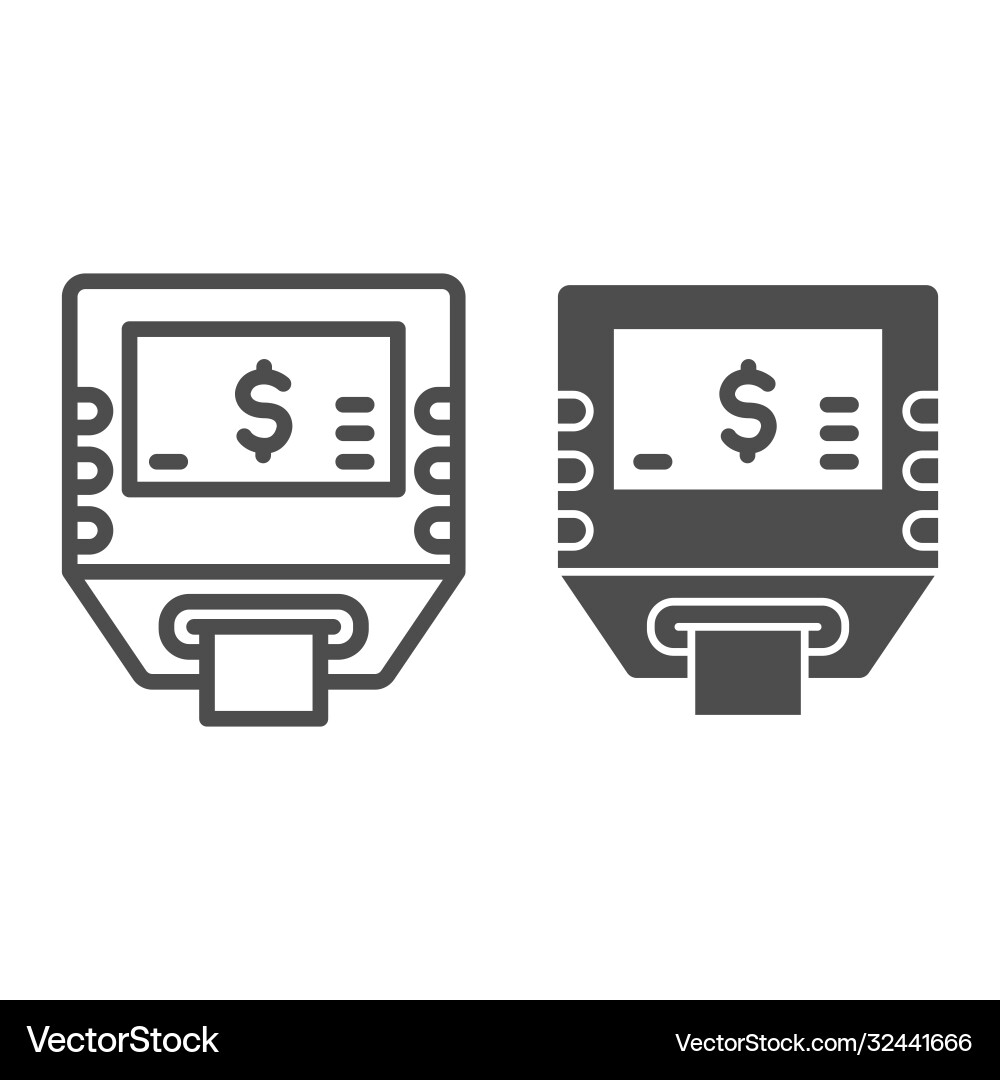Self-service terminal line and solid icon Self-service terminal line and solid icon Vector Image