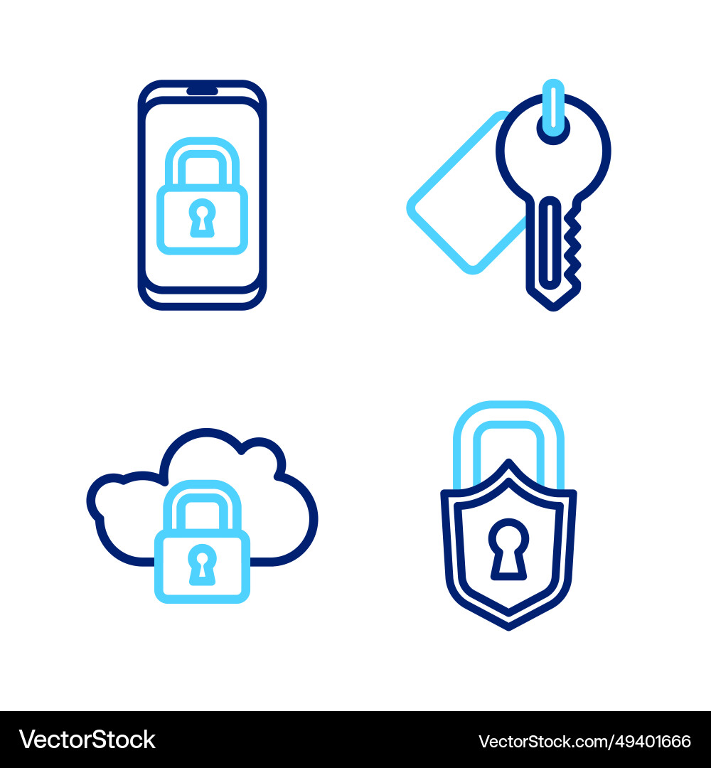 Set line lock cloud computing marked key Set line lock cloud computing marked key vector image